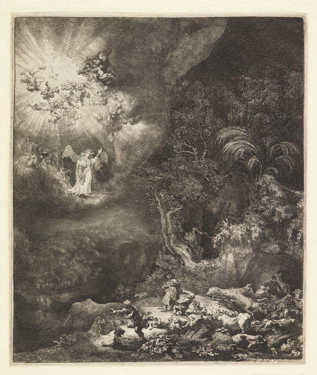 Ilmoitus paimenille, 1634 tekijältä Rembrandt van Rijn