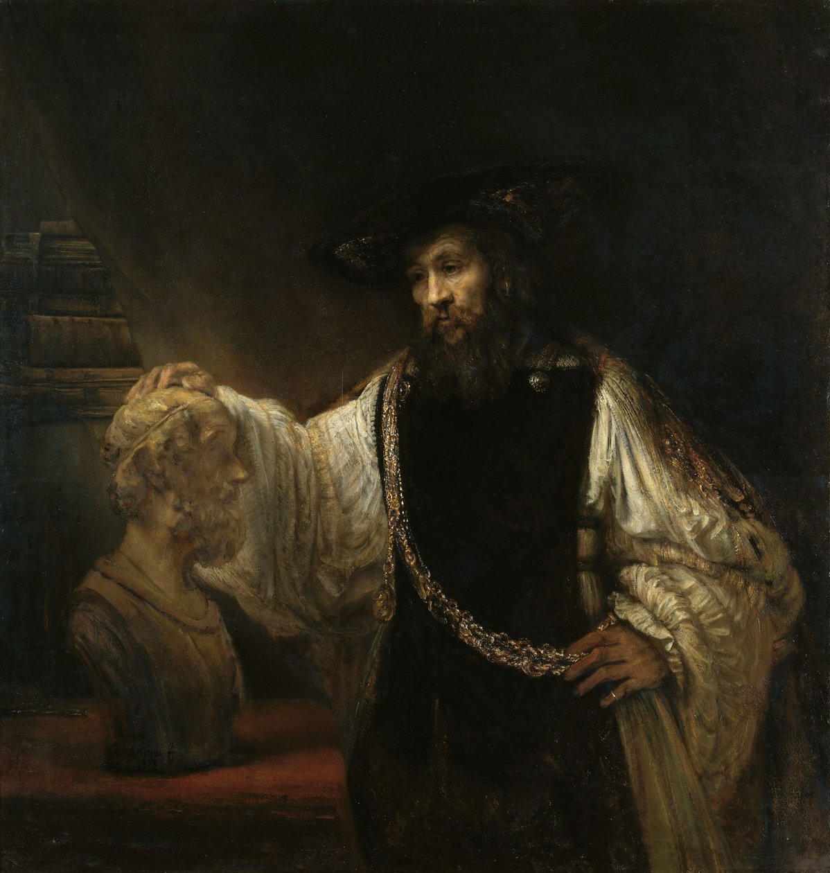 Aristoteles (384-322 eKr.) Homeroksen rintakuvan kanssa tekijältä Rembrandt van Rijn