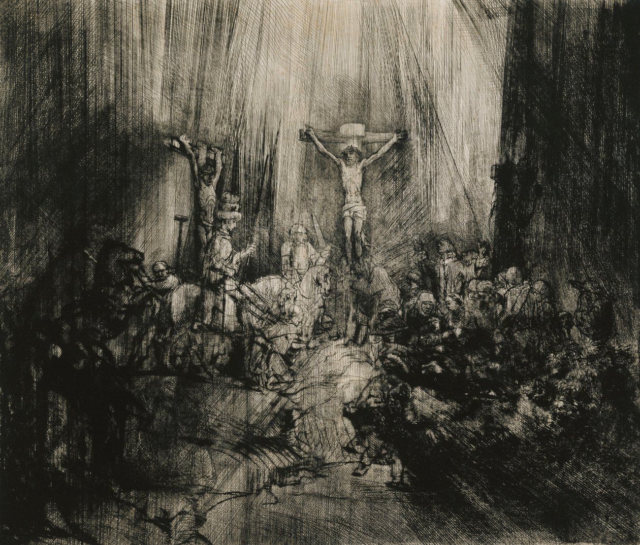 Kristus ristiinnaulittu kahden varkaan väliin - "Kolme ristiä", n. 1653-1661 tekijältä Rembrandt van Rijn