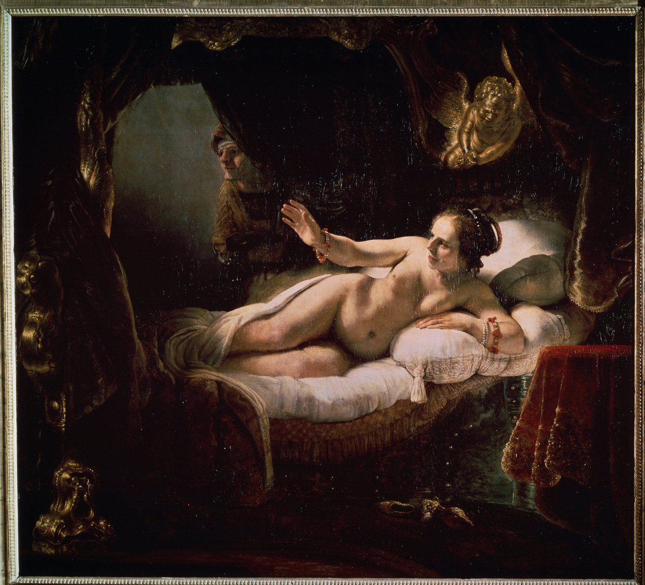 ""Danae"". Kreikkalainen mytologia: Zeus esittelee itsensä Danaelle kultakolikoiden sateen muodossa vietelläkseen hänet. Harmenszoon van Rijnin maalaus, joka tunnetaan nimellä Rembrandt (1606-1669) tekijältä Rembrandt Harmensz. van Rijn