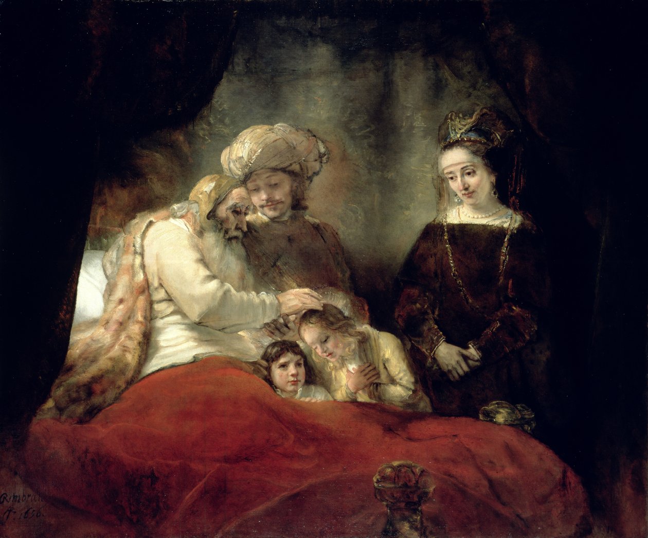 Jaakob siunaa Joosefin poikia tekijältä Rembrandt van Rijn
