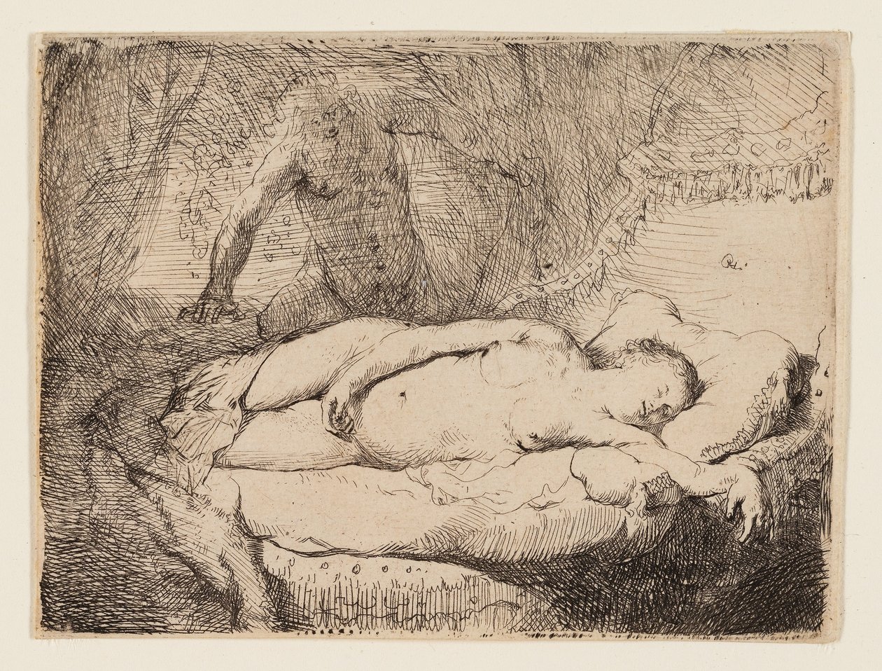 Jupiter ja Antioppi: Pienempi levy, n. 1631 (etsaus kiillotettuun paperiin) tekijältä Rembrandt Harmensz. van Rijn