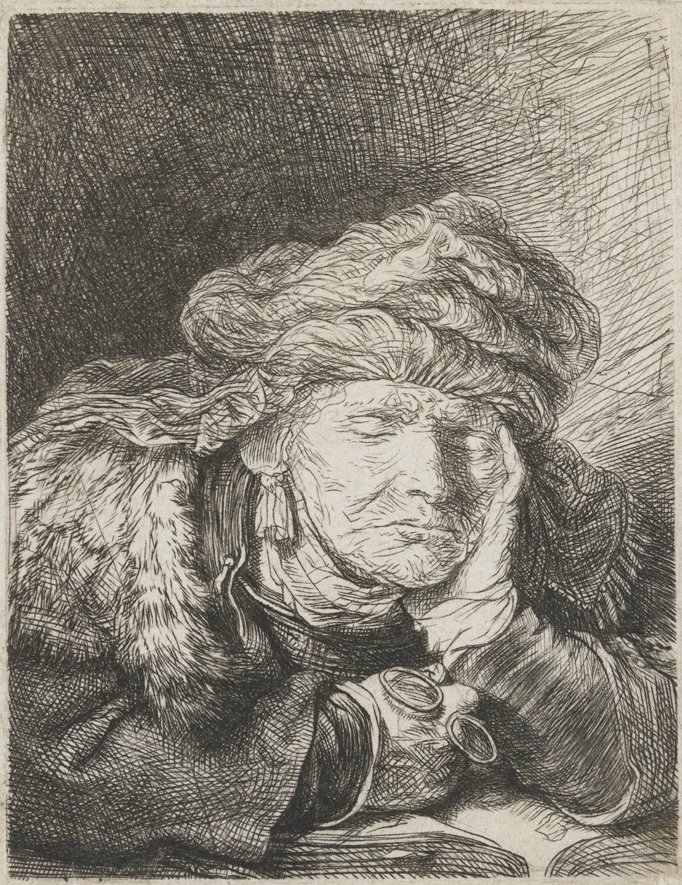 Vanha nainen nukkuu tekijältä Rembrandt van Rijn