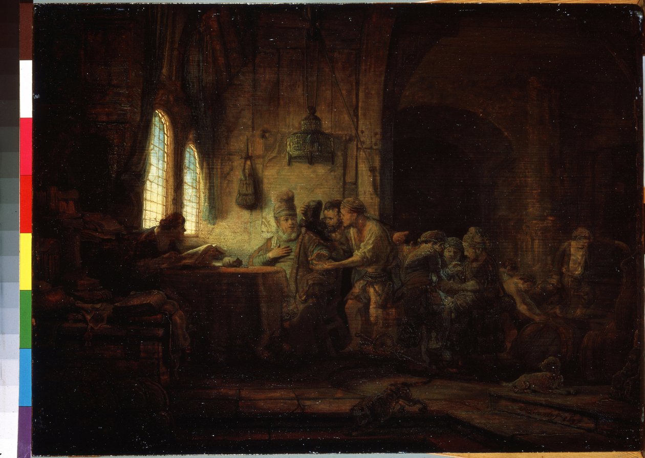 Vertaus työläisistä viinitarhassa tai vertaus yhdennentoista tunnin työläisistä (Vertaus viinitarhan työläisistä). Harmenszoon van Rijnin maalaus, joka tunnetaan nimellä Rembrandt (1606-1669) tekijältä Rembrandt Harmensz. van Rijn