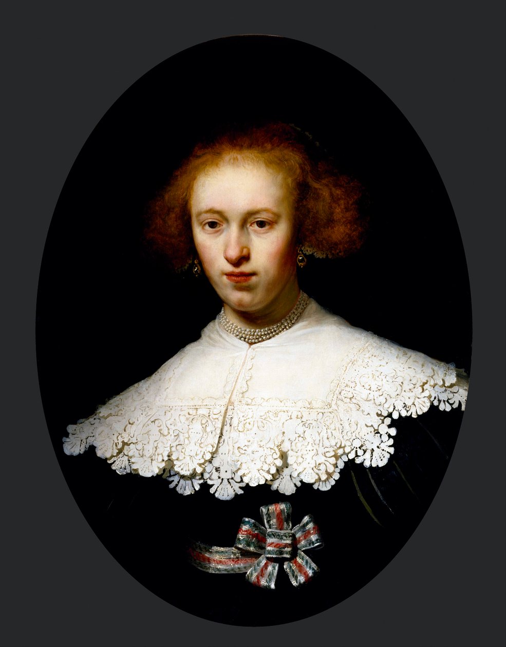 "Nuoren naisen muotokuva" (Nuoren naisen muotokuva) Rembrandt van Rhijnin (1606-1669) maalaus - 1633 - Öljy puulle Koko 65,3x48,7 cm Museum of Fine Arts, Houston tekijältä Rembrandt van Rijn