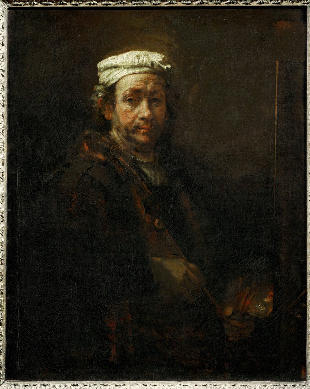 Muotokuva taiteilijasta maalaustelineensä ääressä ... tekijältä Rembrandt Harmensz. van Rijn