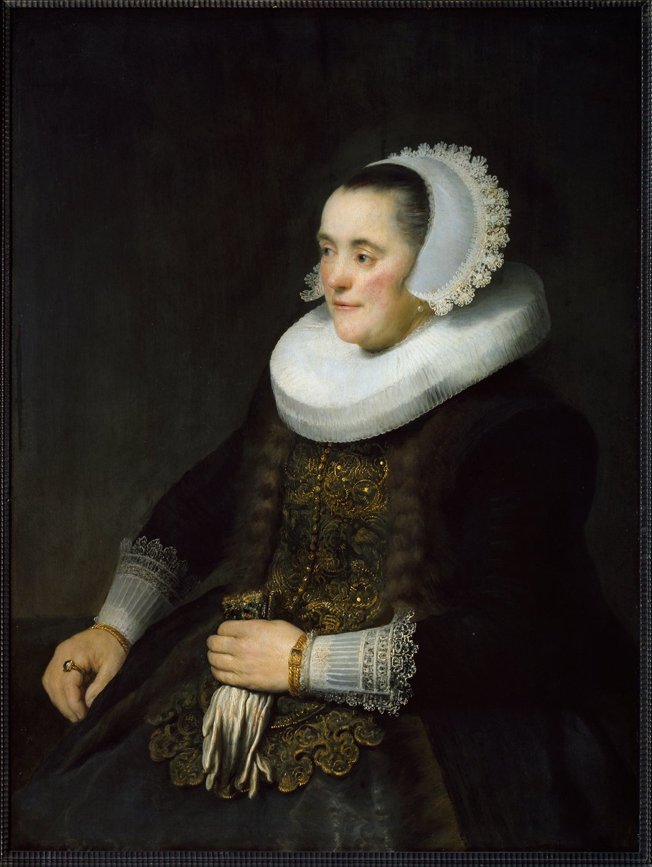 Muotokuva hollantilaisesta porvarillisesta naisesta, jolla on röyhelö ja päähine. (Maalaus tekijältä Rembrandt van Rijn