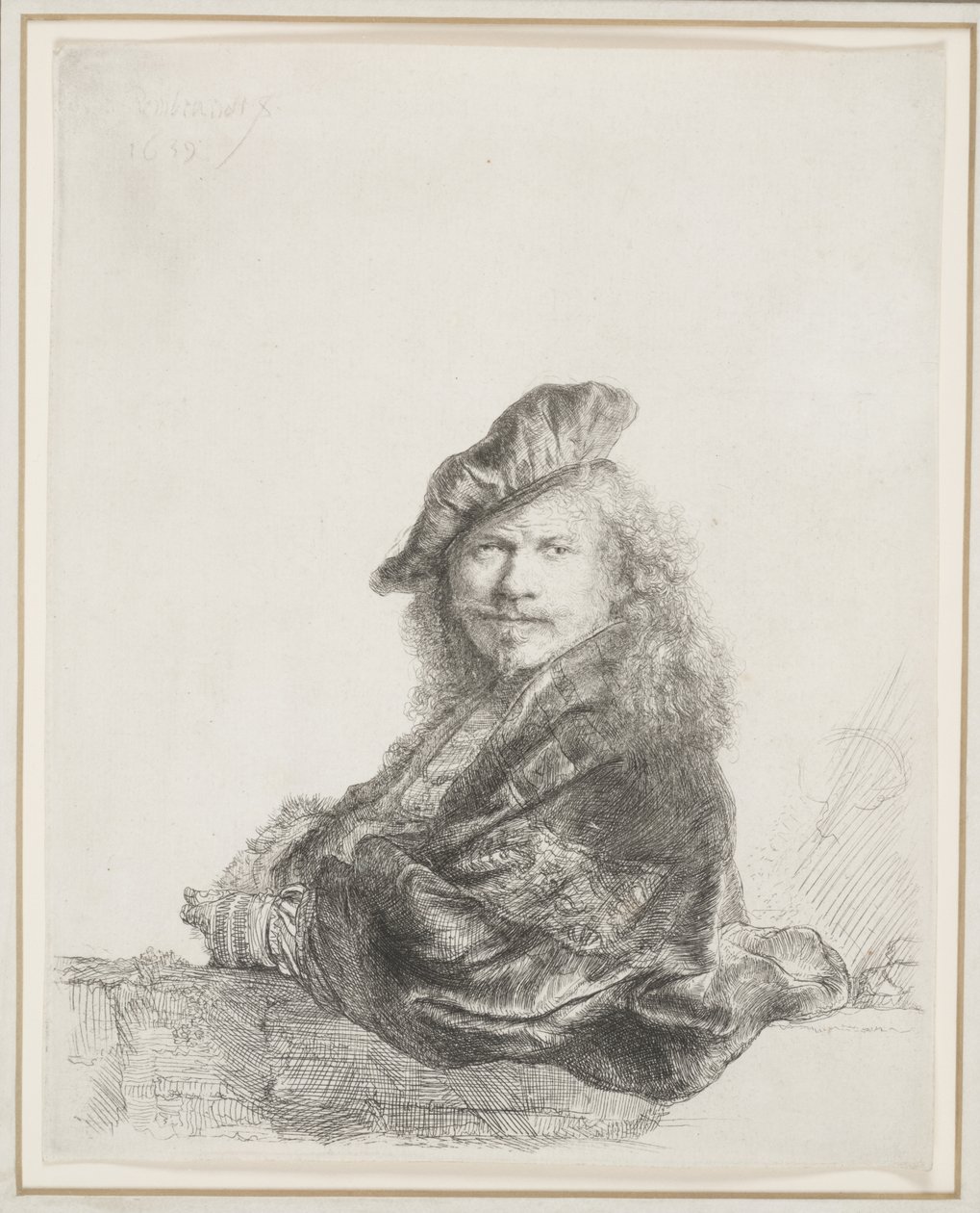 Rembrandt nojaa kivikynnykseen: Puolipitkä tekijältä Rembrandt van Rijn