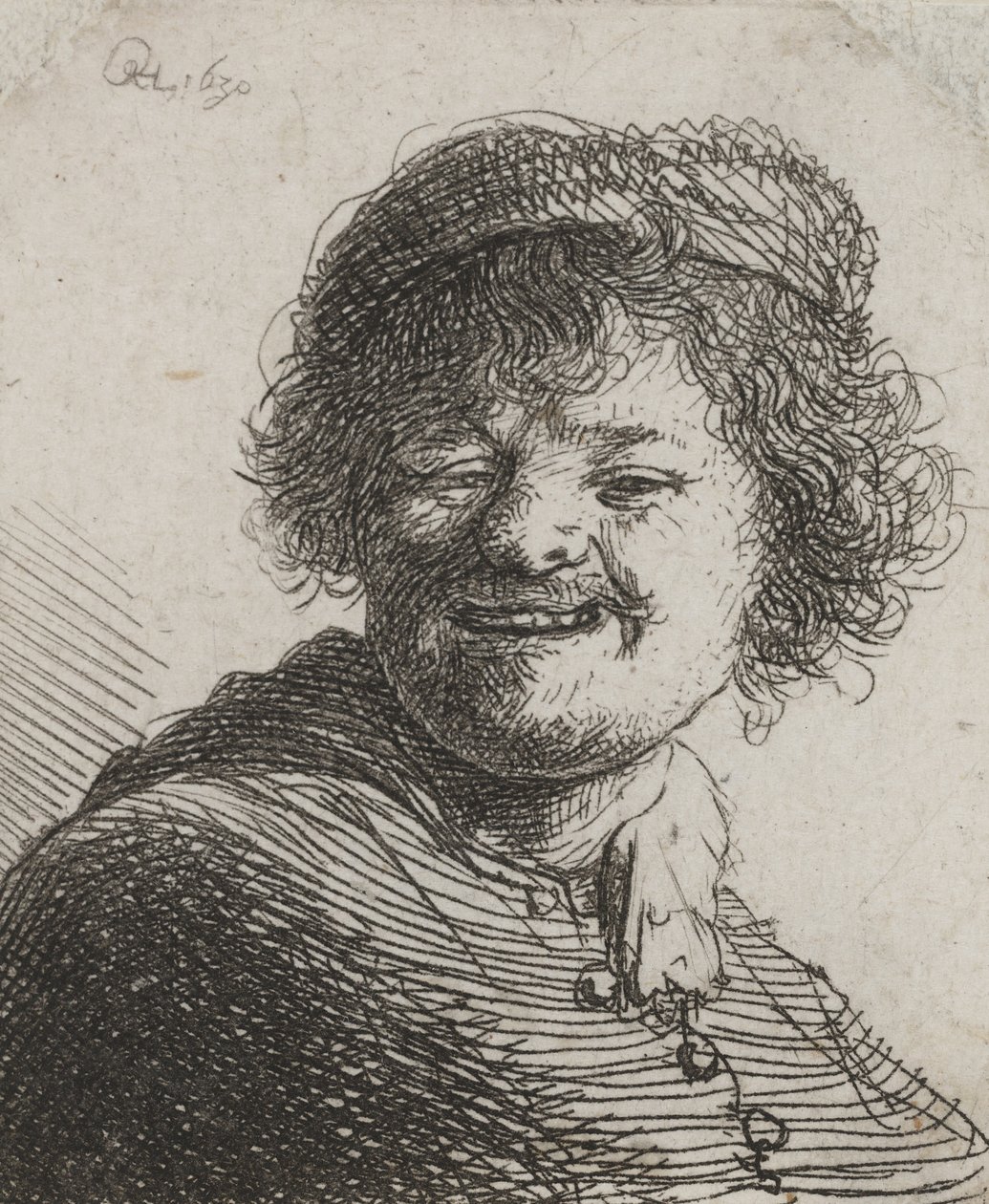 Rembrandt lippiksessä, nauraen: Rintakuva tekijältä Rembrandt van Rijn