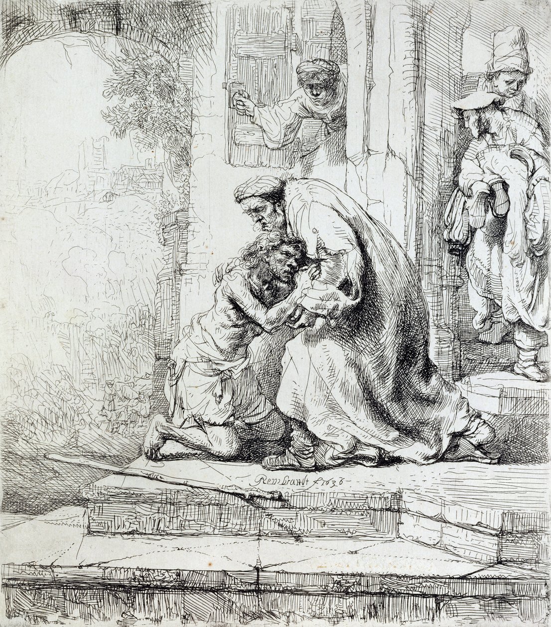 Tuhlaajapojan paluu (kynä ja muste paperille) tekijältä Rembrandt van Rijn