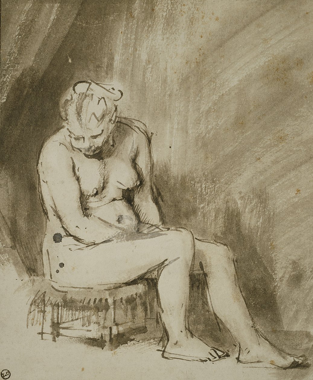 Istuva nainen alaston tekijältä Rembrandt van Rijn