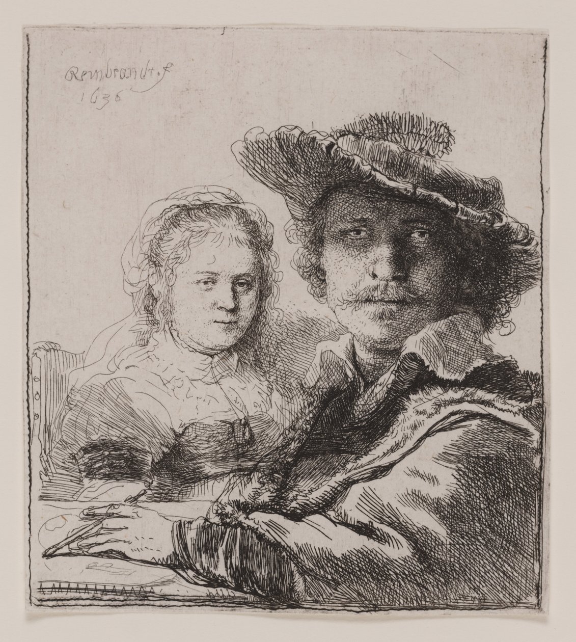 Omakuva Saskian kanssa tekijältä Rembrandt van Rijn