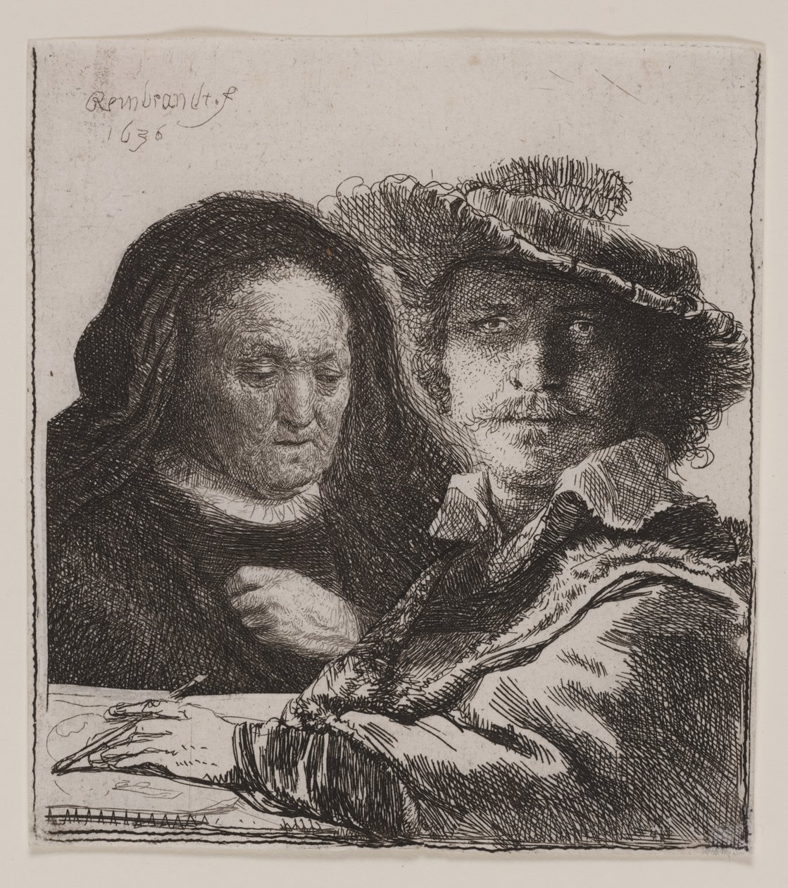 Omakuva taiteilijan äidin kanssa tekijältä Rembrandt van Rijn