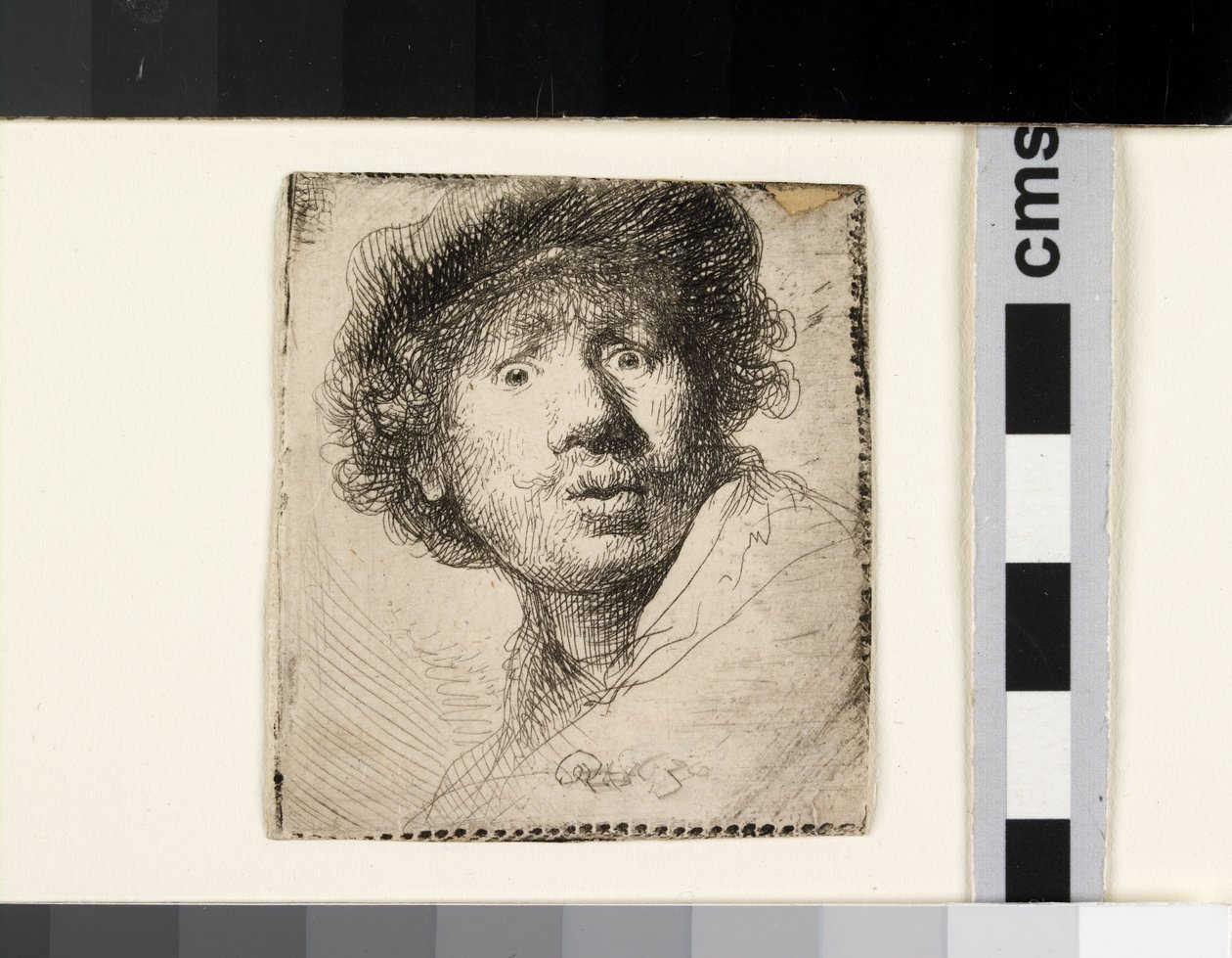 Omakuva lippiksessä, suu auki tekijältä Rembrandt van Rijn