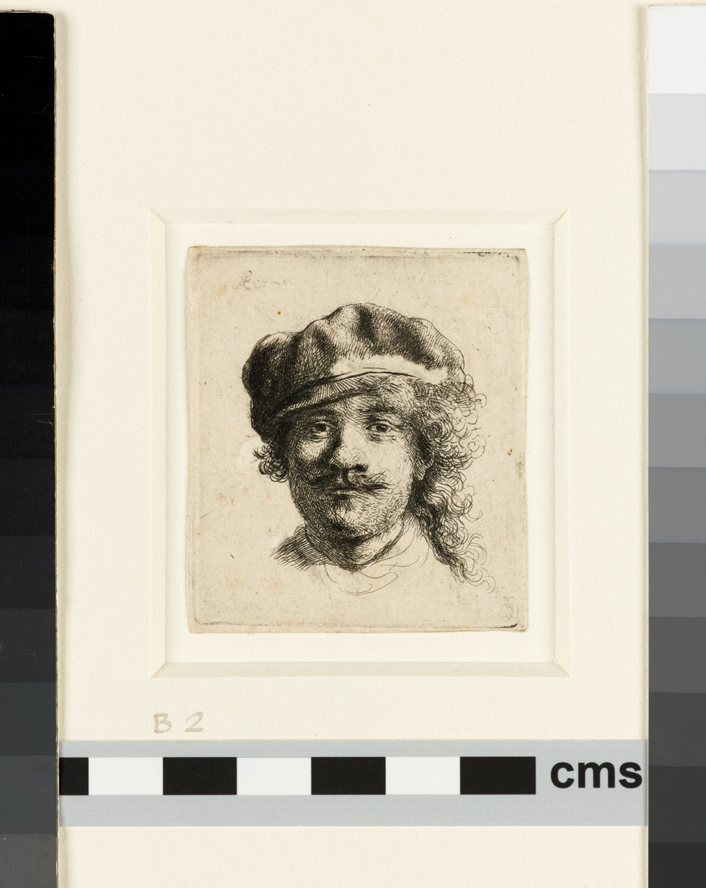 Omakuva pehmeällä lippaalla, n. 1634 (etsaus) tekijältä Rembrandt van Rijn