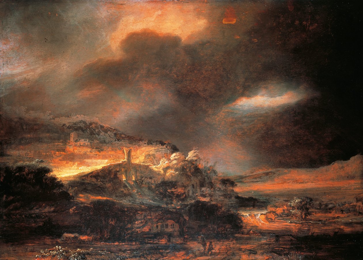 Myrskyinen maisema, c.1637/38 (öljy paneelille) tekijältä Rembrandt Harmensz. van Rijn