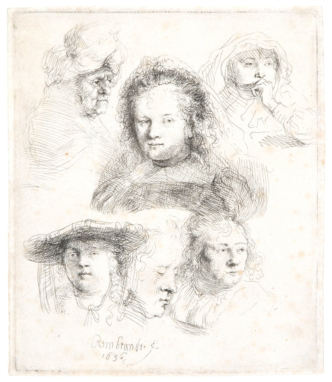 Saskian ja muiden pään tutkimukset tekijältä Rembrandt Harmensz. van Rijn