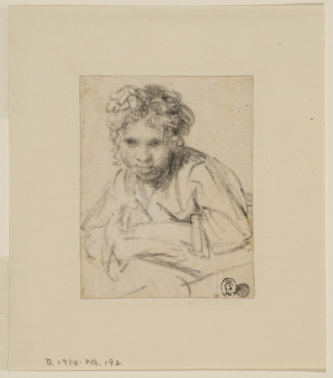Tutkimus maalaukselle "Tyttö ikkunassa", ennen vuotta 1645 (grafiitti paperille) tekijältä Rembrandt van Rijn