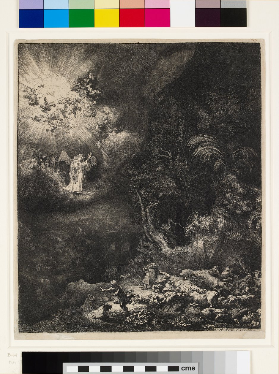 Enkeli ilmestyy paimenille tekijältä Rembrandt van Rijn