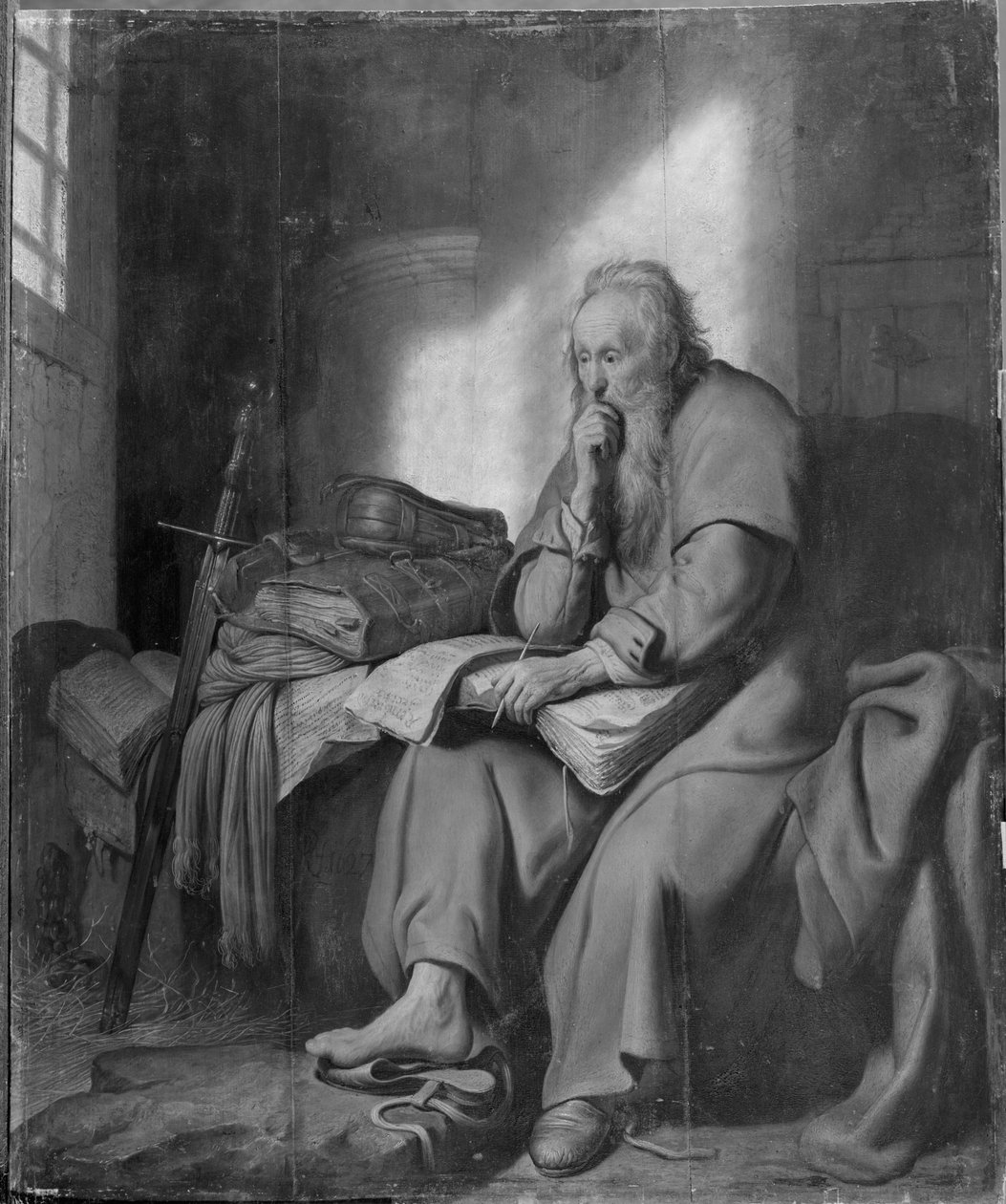 Apostoli Paavali vankilassa (öljy kankaalle) (m/v kuva) tekijältä Rembrandt van Rijn