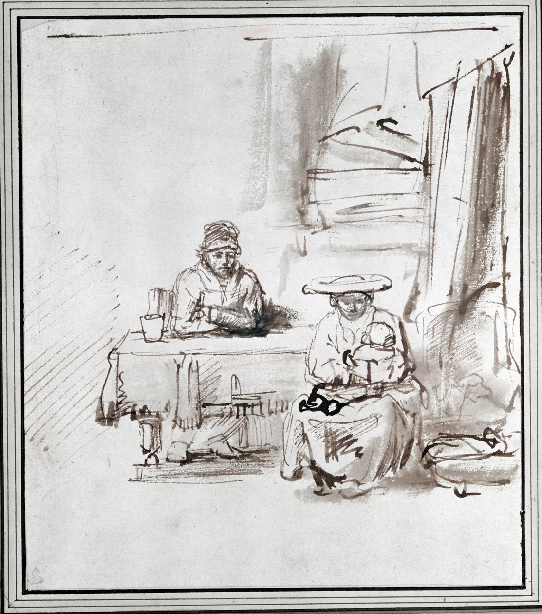 Pyhä perhe. Tussipiirros (piirustus) tekijältä Rembrandt Harmensz. van Rijn