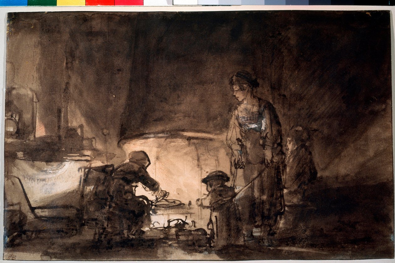 Keittiö Rembrandtin talossa tekijältä Rembrandt van Rijn