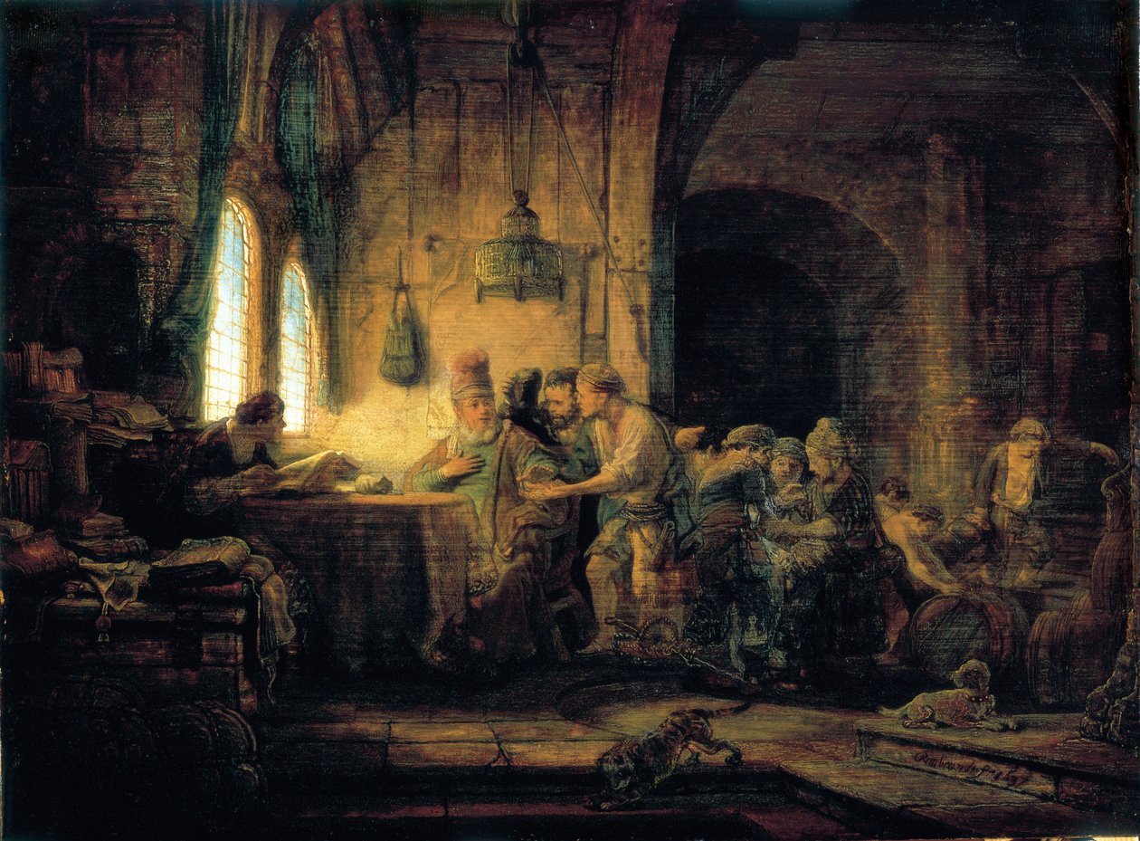 Vertaus viinitarhan työläisistä - 1637 tekijältä Rembrandt van Rijn