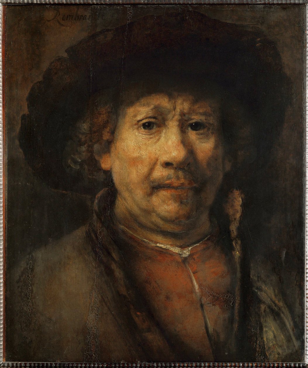 Pieni omakuva (Öljy pähkinäpuulle) tekijältä Rembrandt Harmensz. van Rijn