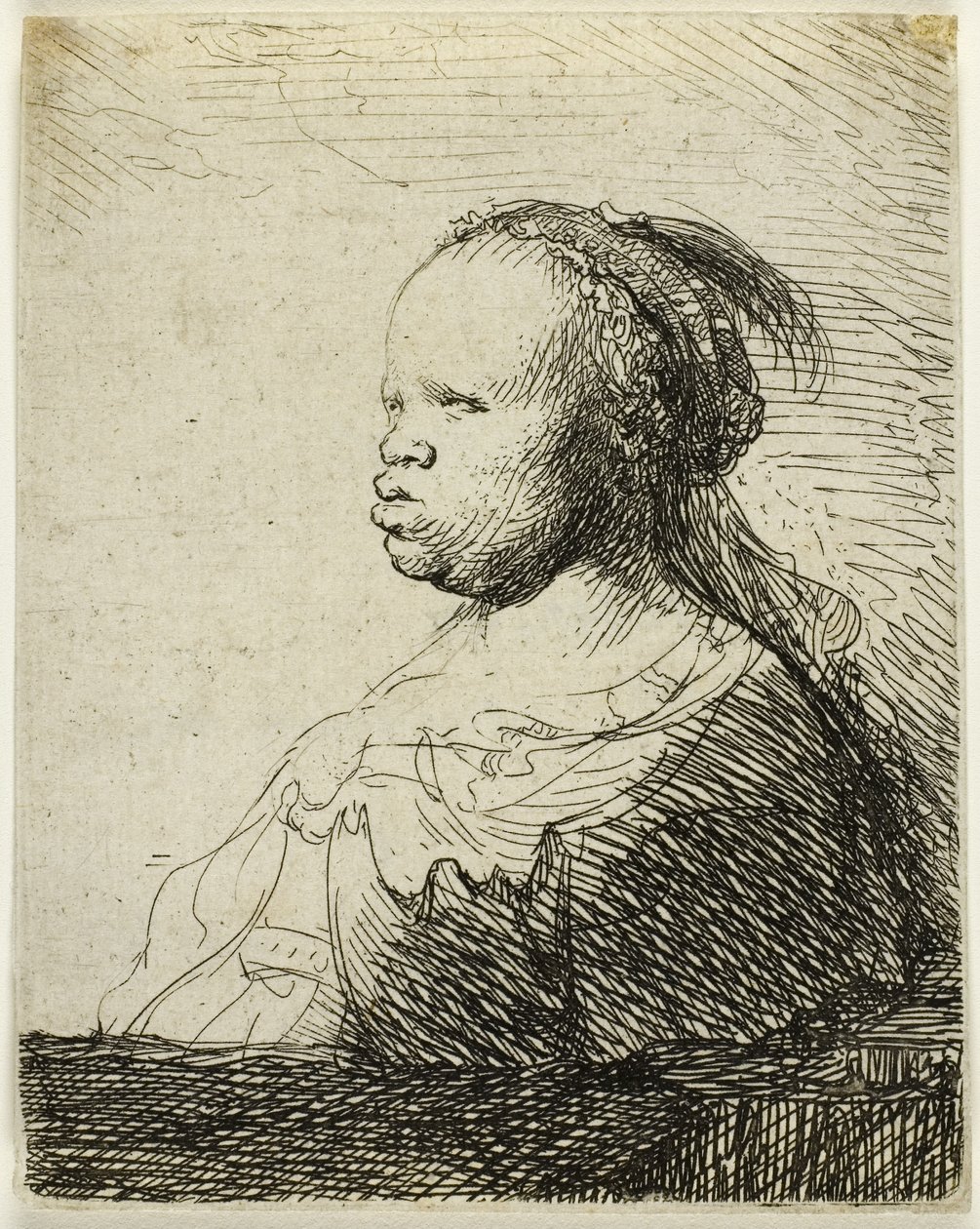 The White Negress, n. 1630 (etsaus paperille) tekijältä Rembrandt Harmensz. van Rijn