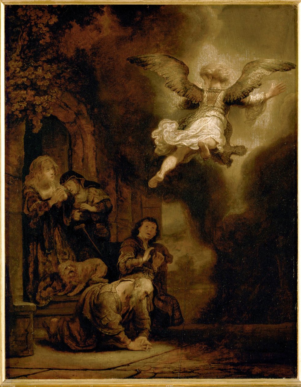 Arkkienkeli Rafael jättää Tobitin perheen ... tekijältä Rembrandt Harmensz. van Rijn