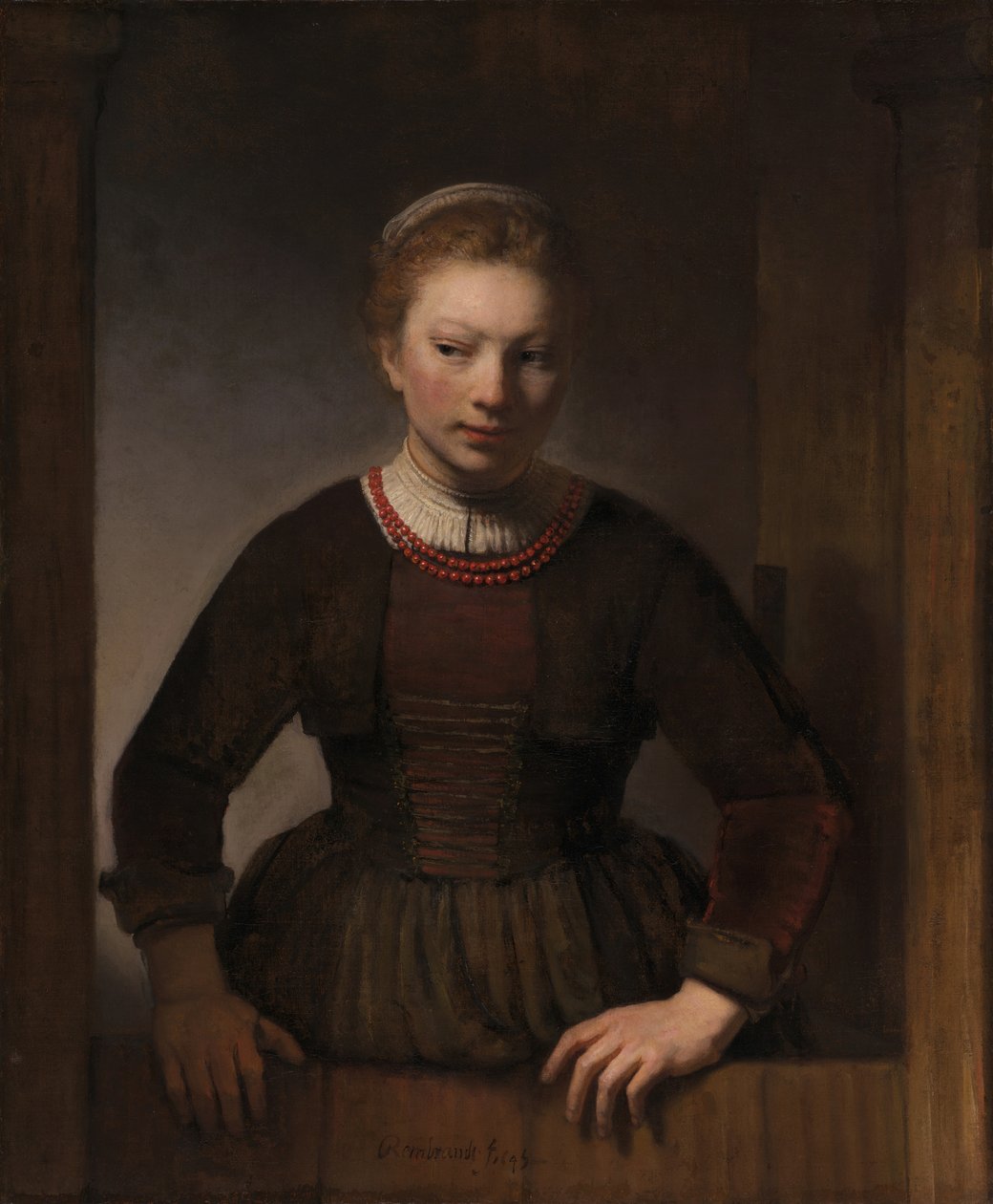 Nuori nainen avoimessa puoliovessa, 1645 tekijältä Rembrandt Harmensz van Rijn