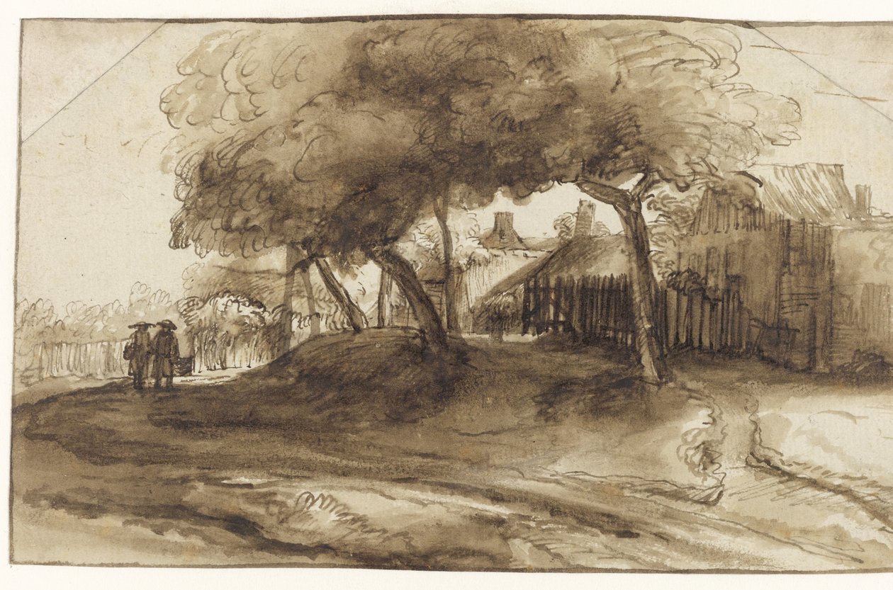 Taloja ja puita ojalla tekijältä Rembrandt van Rijn (school of)