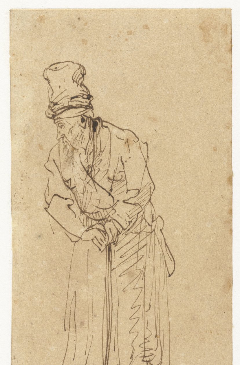 Vanha mies nojaa kepille tekijältä Rembrandt van Rijn (school of)