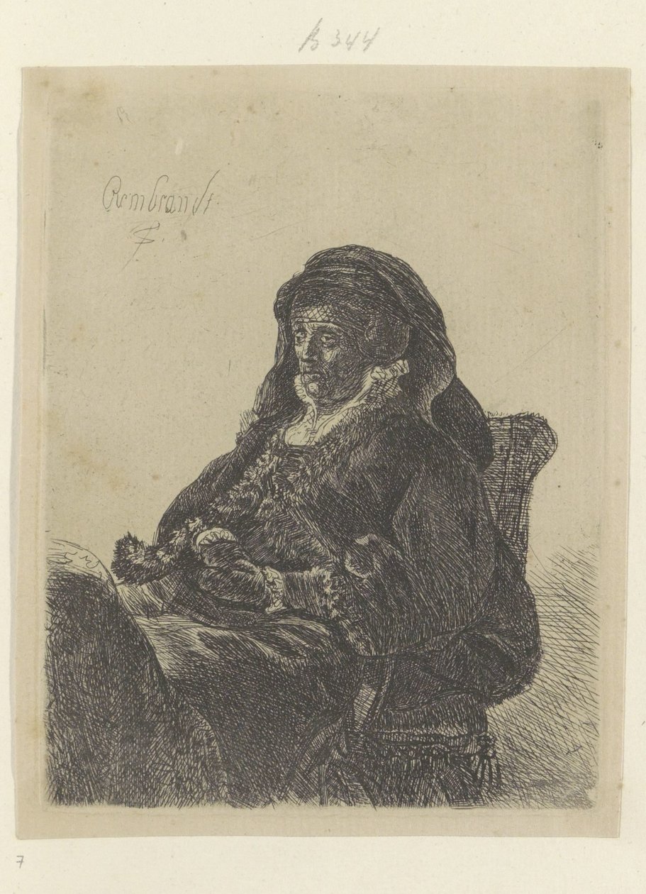 Rembrandtin äiti mustahansikkaisena leskenä Recueil de quatre-vingt-cinq estampes originales (sarjan nimi) tekijältä Rembrandt van Rijn (school of)