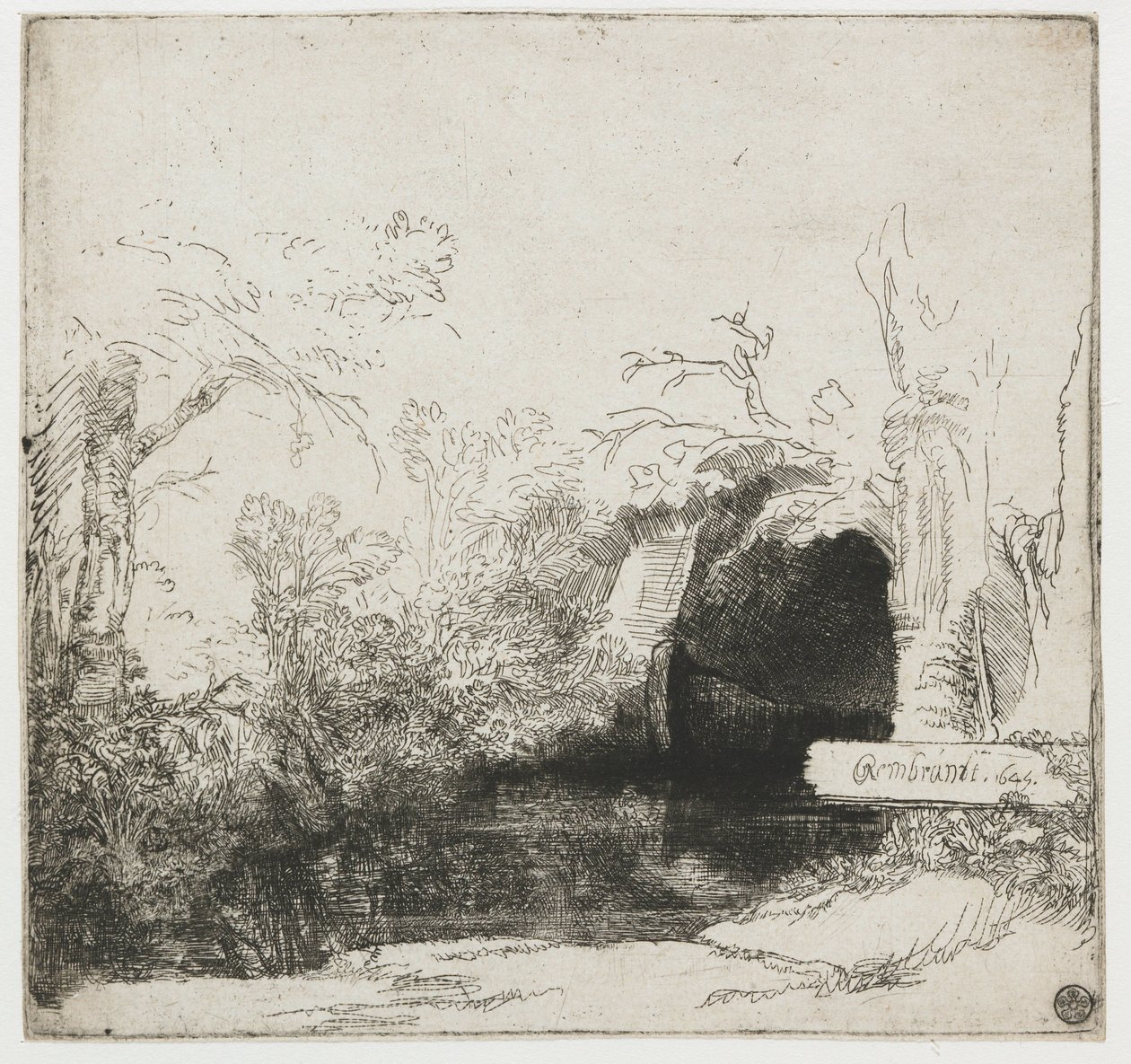 Puro luolan ja veneen kanssa ("Het spelonkje") Puro, jossa luola ja vene tekijältä Rembrandt van Rijn