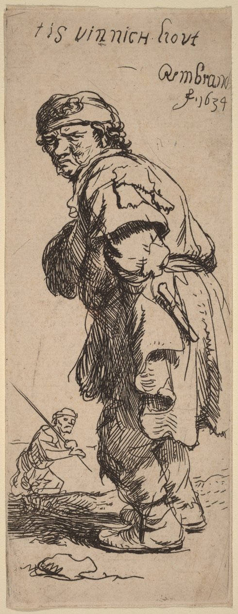 Talonpoika huutaa: ”tis vinnich kout” (On purevan kylmä) tekijältä Rembrandt van Rijn