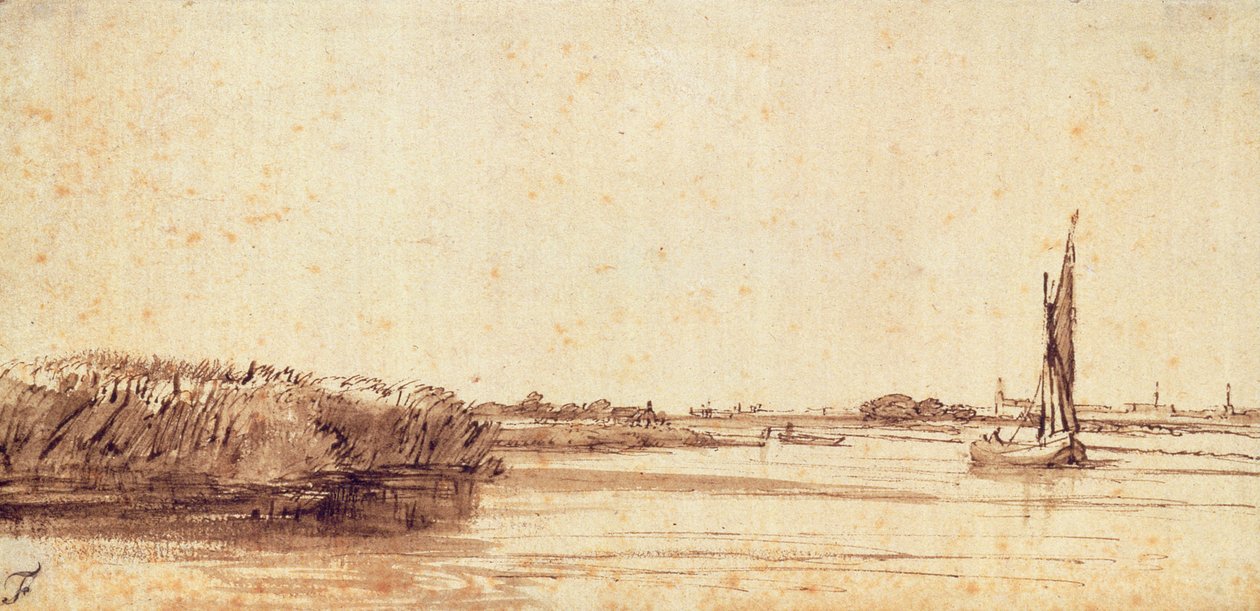 Joki purjeveneellä Nieuwe Meerillä tekijältä Rembrandt van Rijn