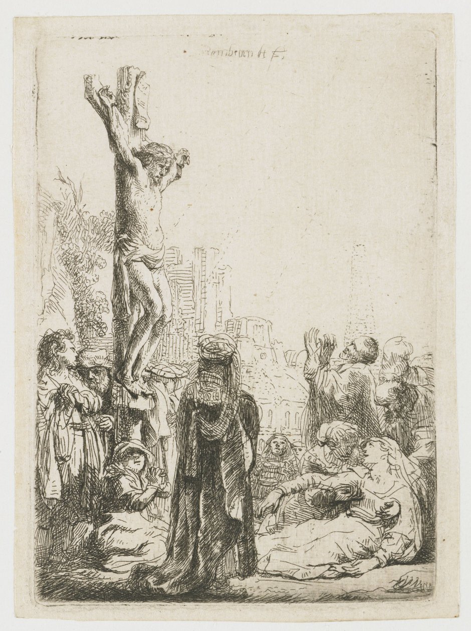 Sokea hurdy-gurdy-soittaja ja hänen perheensä saavat almuja tekijältä Rembrandt van Rijn