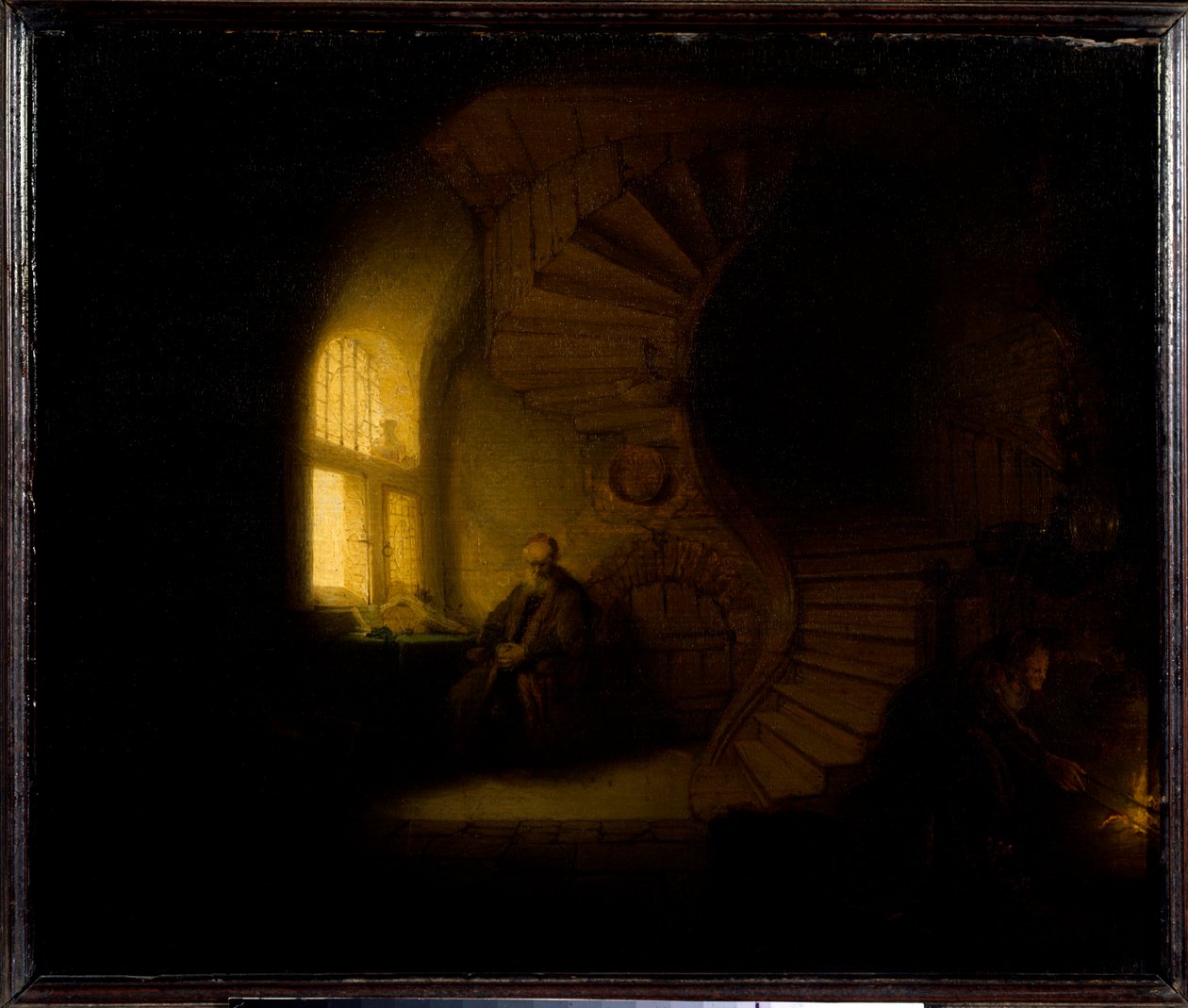 Filosofi meditaatiossa Harmenszoon van Rijn dit Rembrandtin (1606-1669) maalaus 1632 su. 0,28 x 0,34 m Pariisi, Louvre-museo tekijältä Rembrandt van Rijn