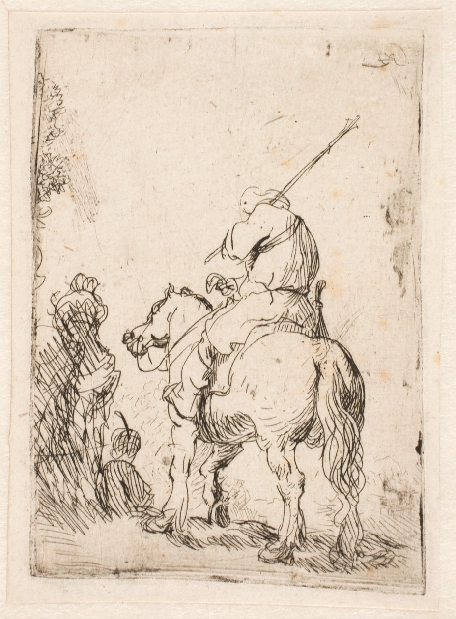 Turbanipäinen sotilas hevosen selässä tekijältä Rembrandt van Rijn