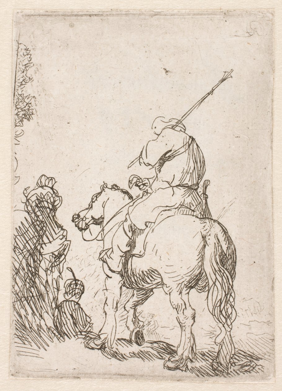 Turbanipäinen sotilas hevosen selässä tekijältä Rembrandt van Rijn