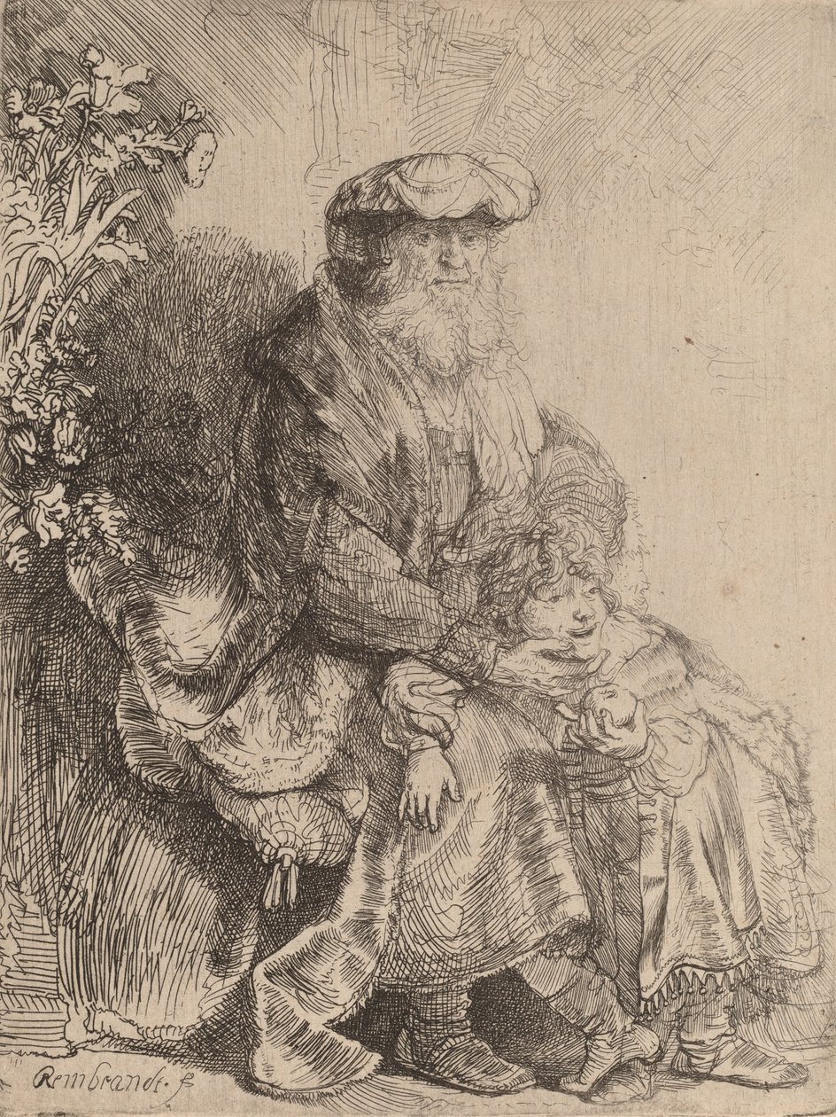 Abraham Hyväilevä Isaac, n. 1637. tekijältä Rembrandt van Rijn