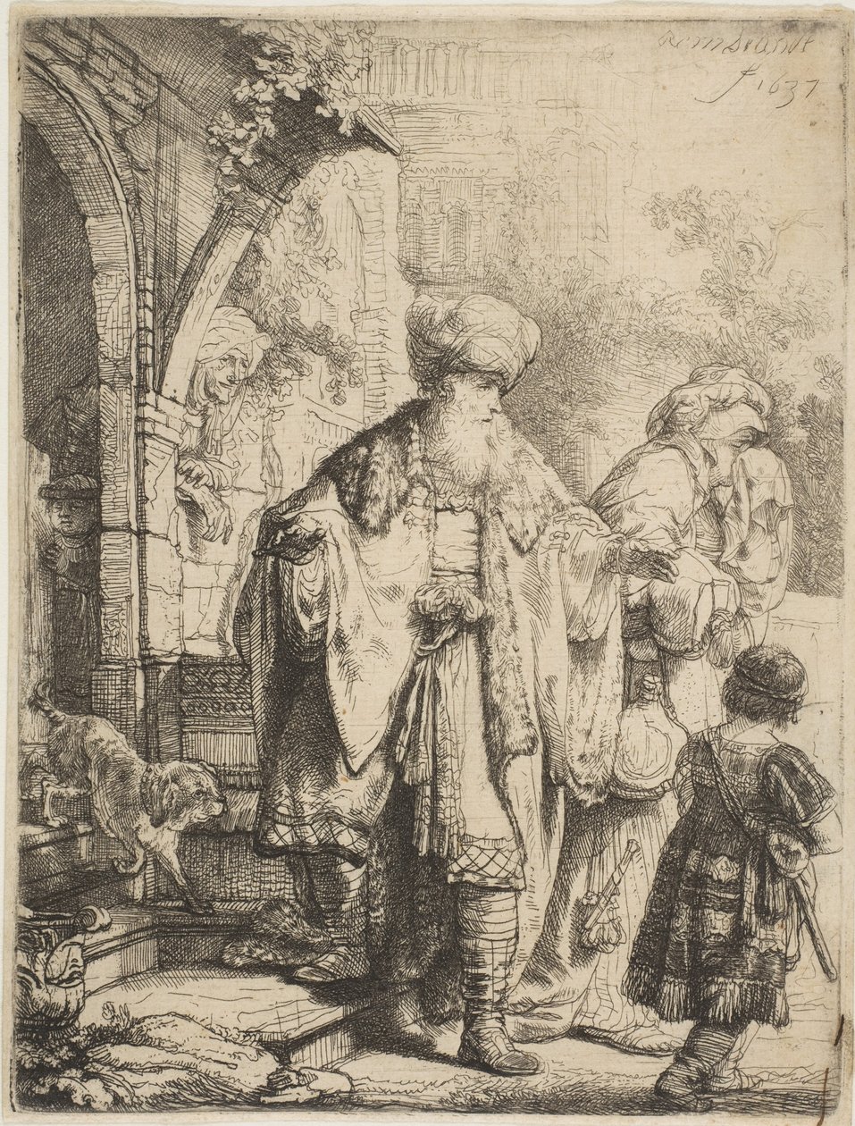 Abraham karkottaa Hagarin ja Ismaelin, 1637. tekijältä Rembrandt van Rijn