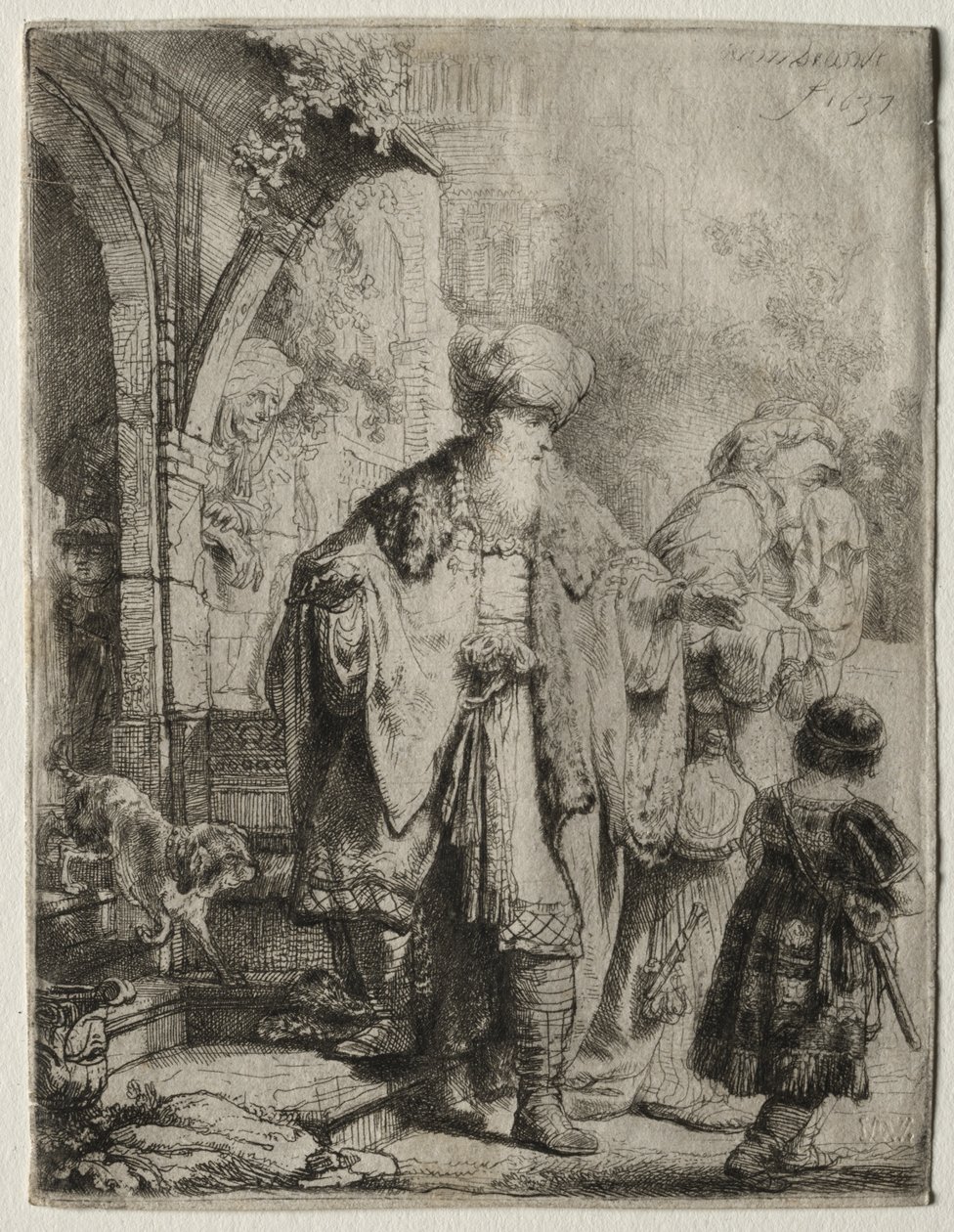 Abraham karkotti Hagarin ja Ismaelin tekijältä Rembrandt van Rijn