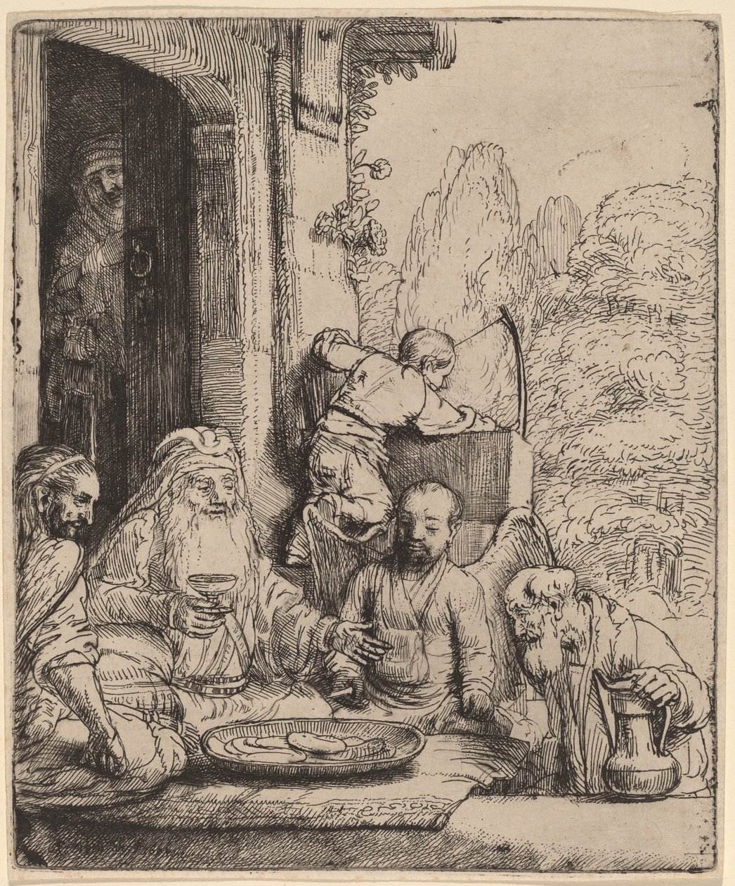 Abraham viihdyttää enkeleitä tekijältä Rembrandt van Rijn