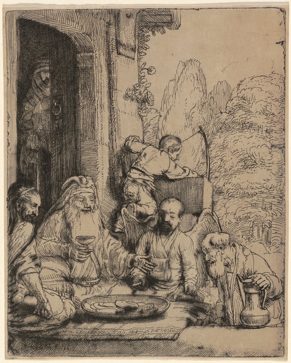 Abraham viihdyttää enkeleitä tekijältä Rembrandt van Rijn