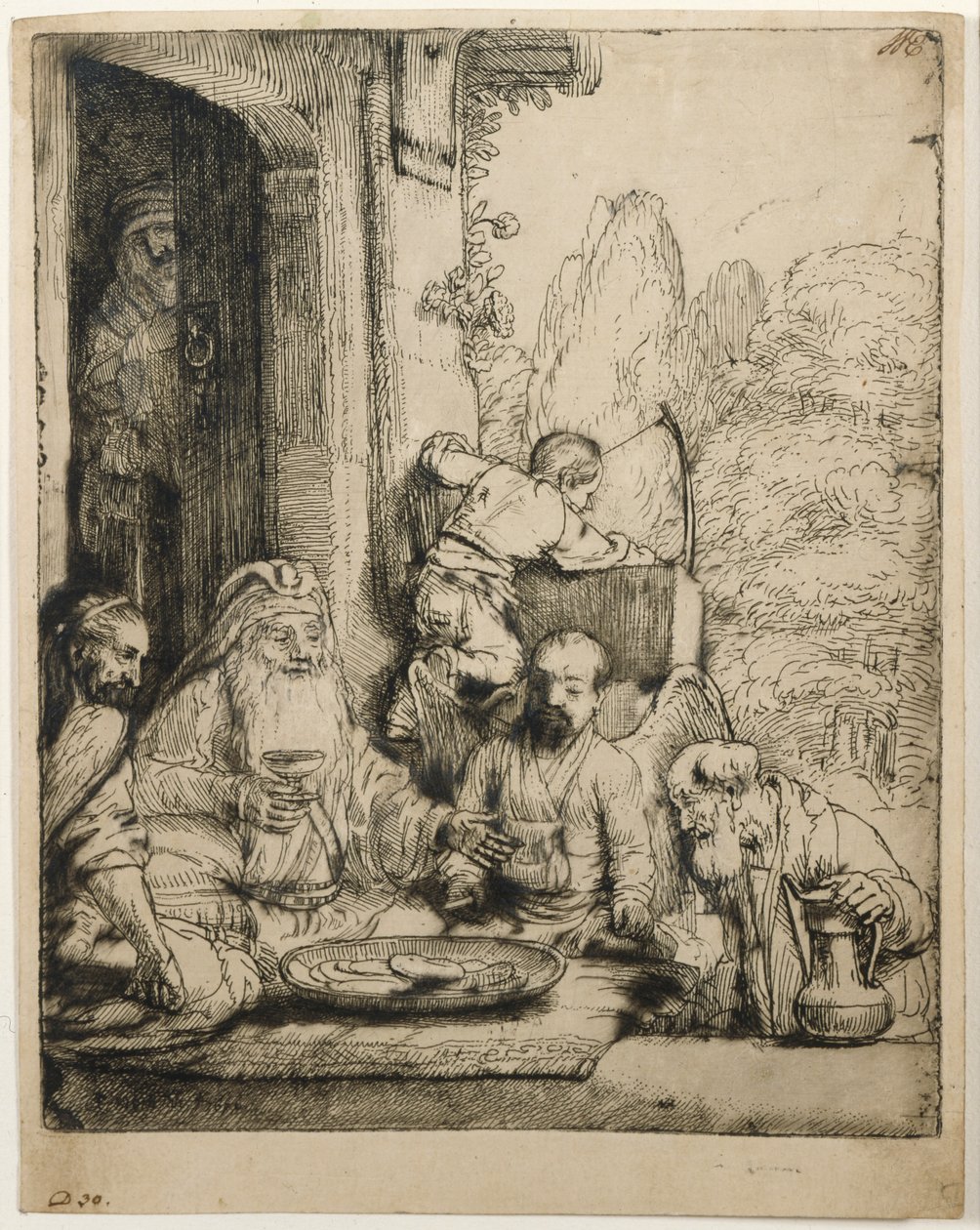 Abraham viihdyttää enkeleitä tekijältä Rembrandt van Rijn