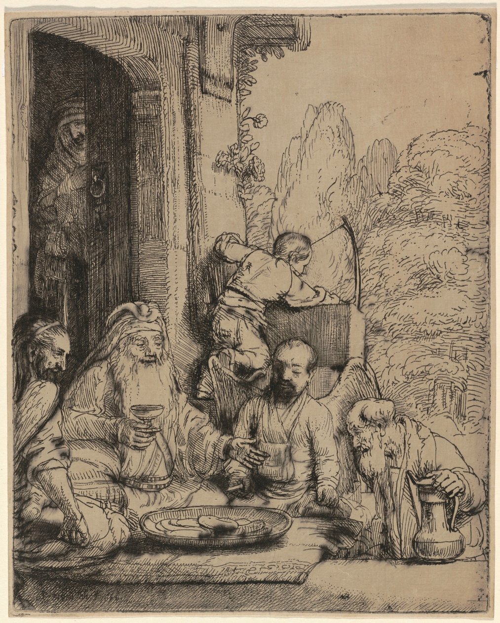 Abraham viihdyttää enkeleitä tekijältä Rembrandt van Rijn