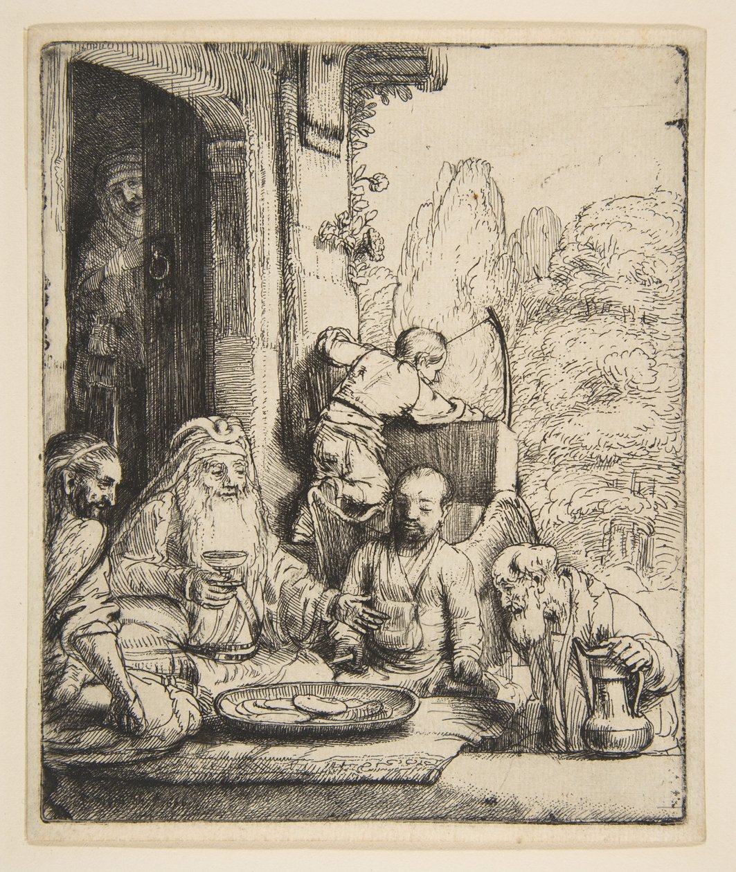 Abraham viihdyttämässä enkeleitä, 1656. tekijältä Rembrandt van Rijn
