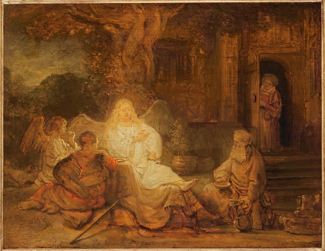 Abraham vastaanottaa kolme enkeliä, 1646 tekijältä Rembrandt van Rijn